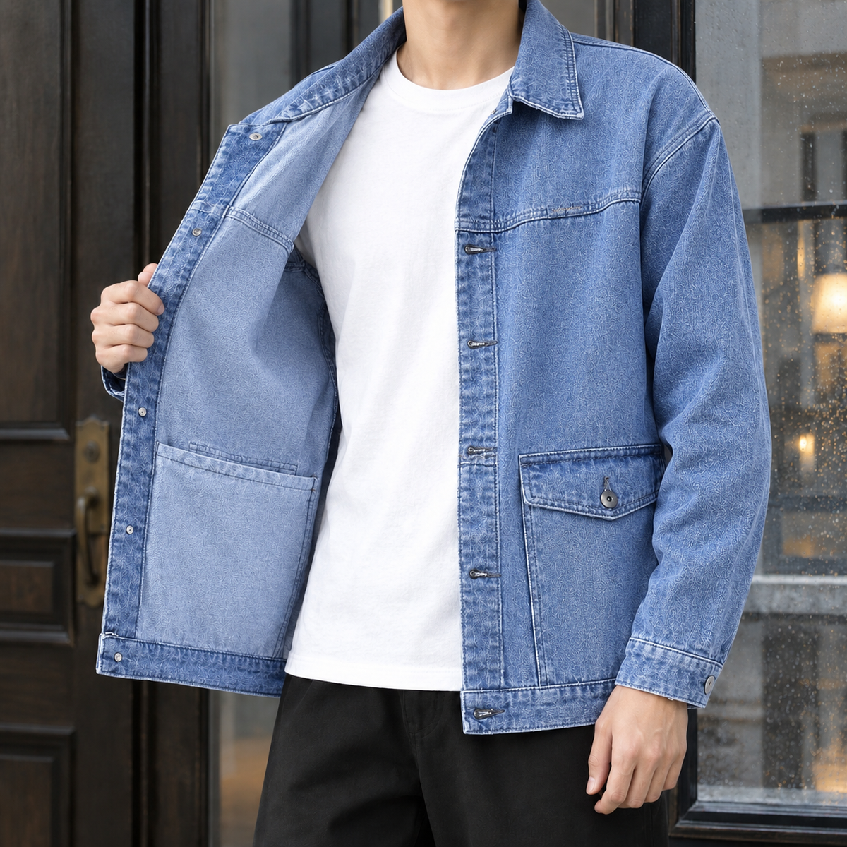 Overshirt Herren Relaxed Fit Freizeit Denim Waschung