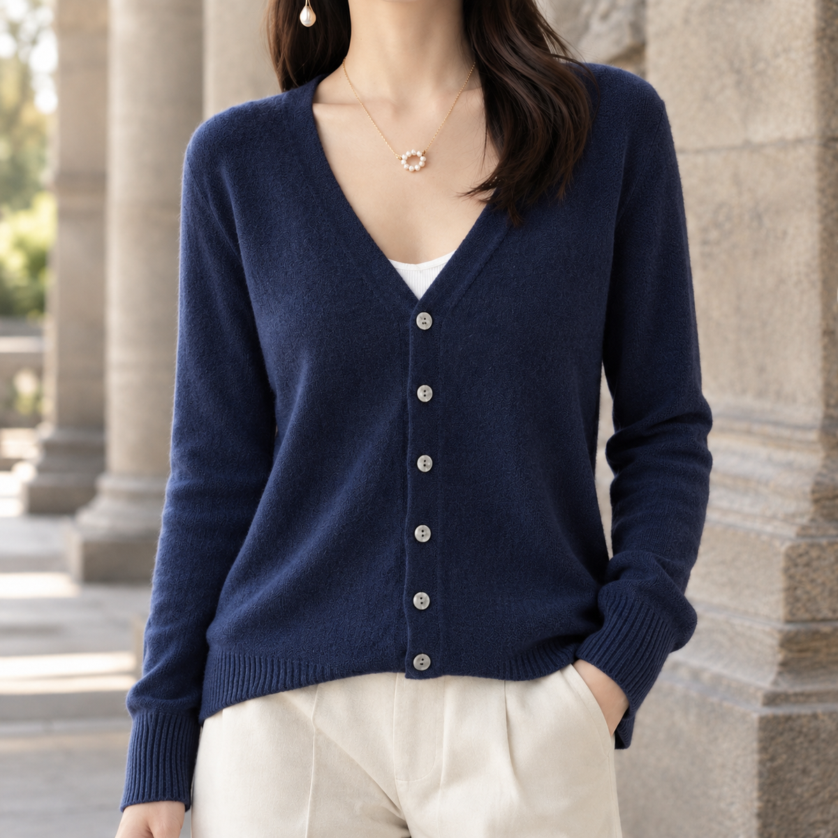 Damen Cardigan V-Ausschnitt Relaxed Fit Freizeit
