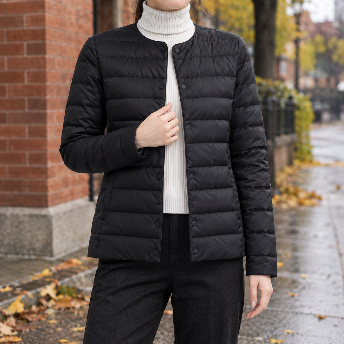 Damen Steppjacke Regular Fit Freizeit Kragenlos
