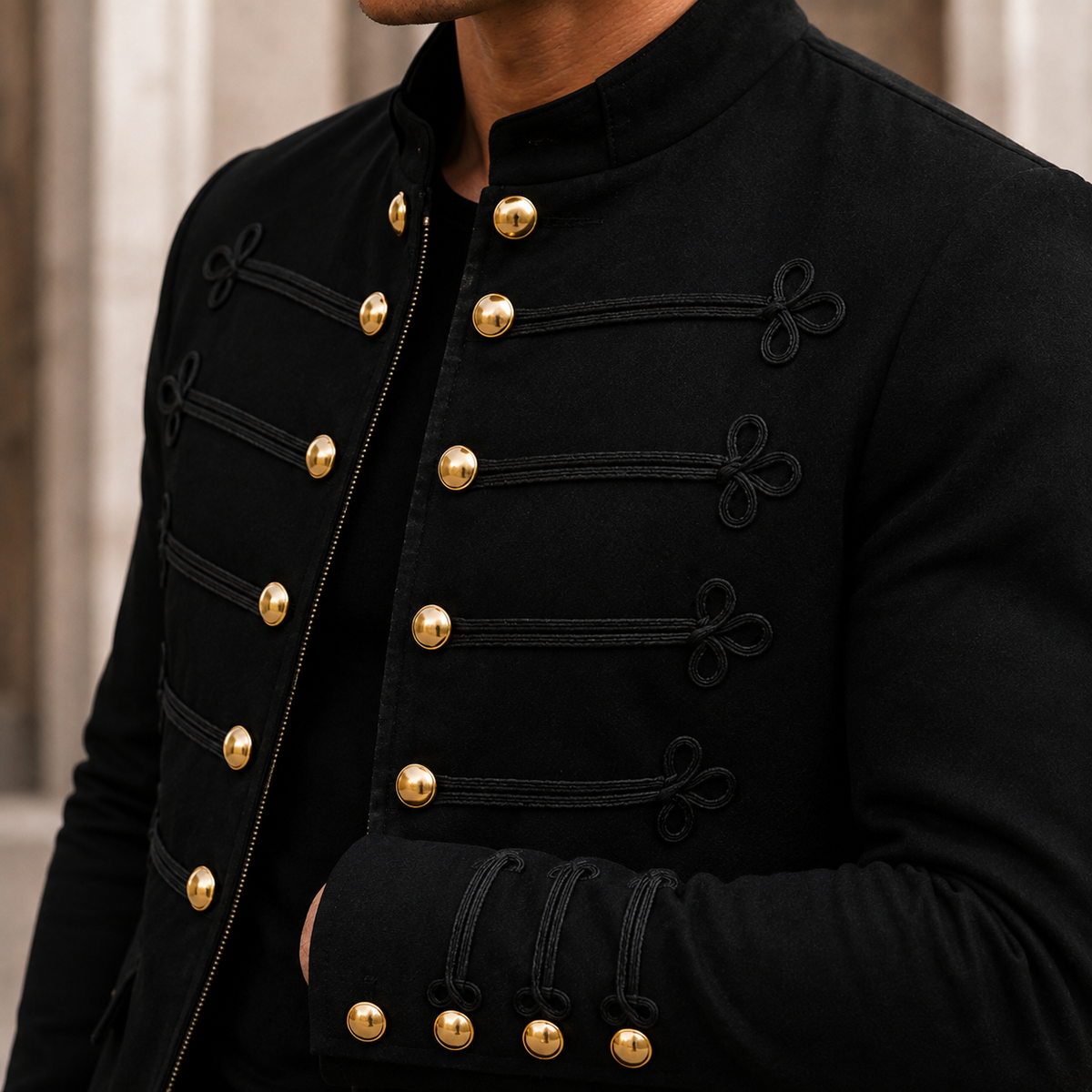 Herren Militärjacke Slim Fit mit Reißverschluss und Stehkragen