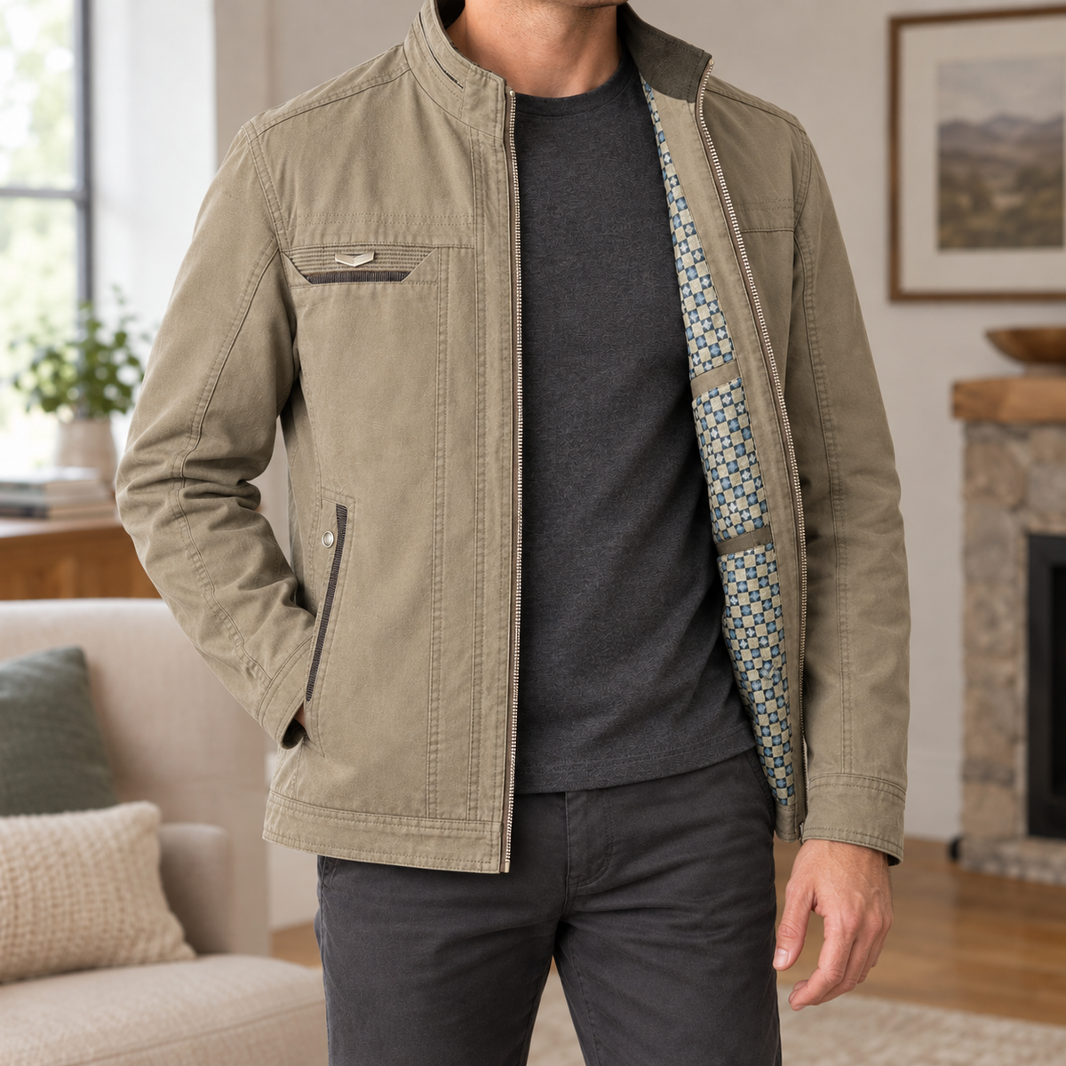 Stehkragenjacke Herren Regular Fit Casual