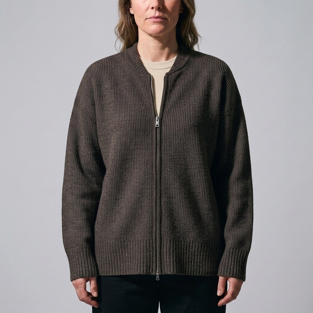 Damen Zip-Cardigan Relaxed Fit mit Rippstruktur