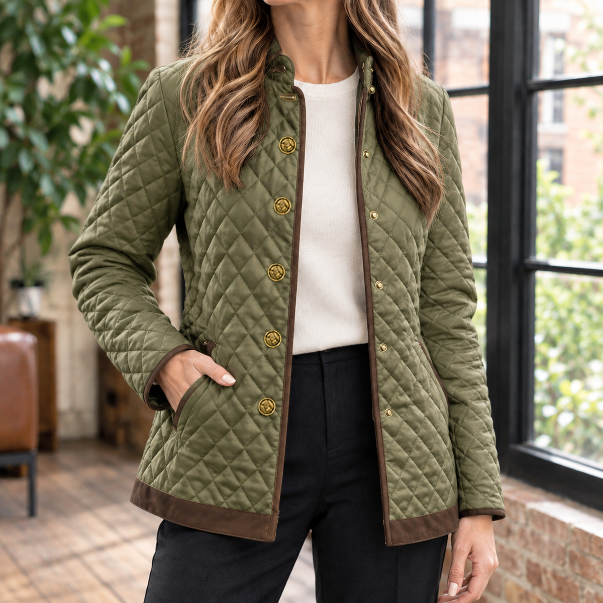 Damen Steppjacke Slim Fit Freizeit mit Rautensteppung