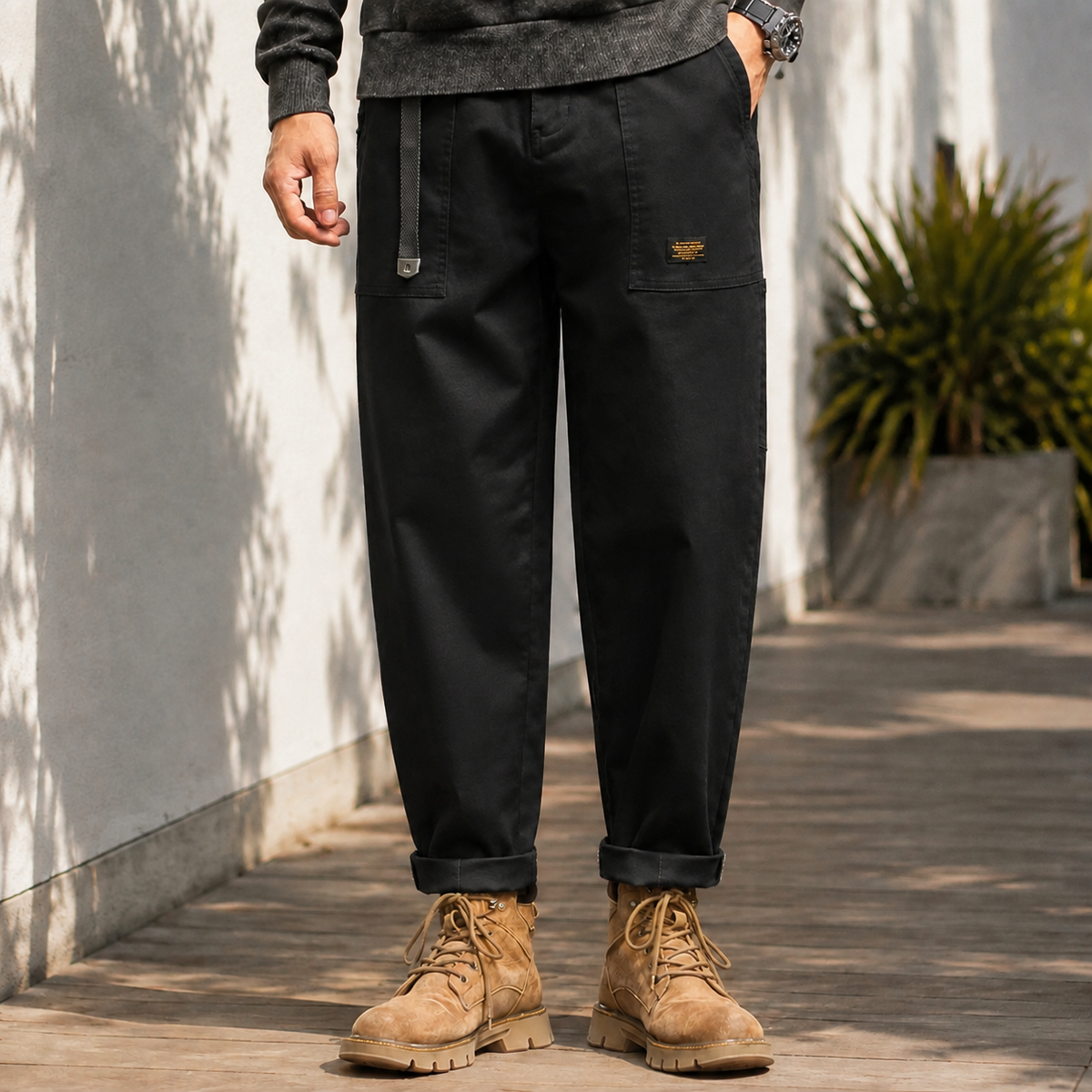 Herren Cargo-Hose, entspannt mit Bundfalte