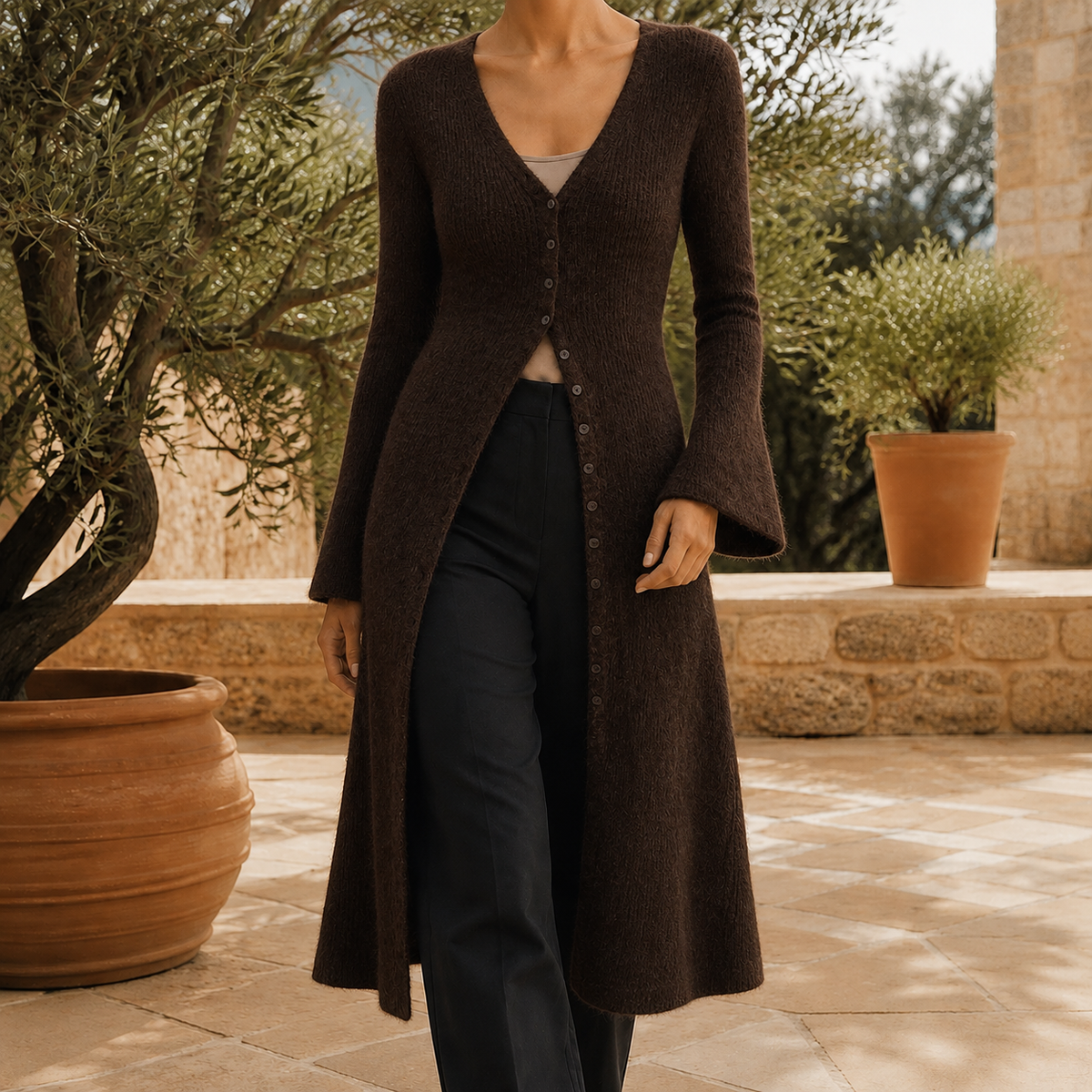 Damen Pullover Slim Fit mit V-Ausschnitt und Knopfleiste
