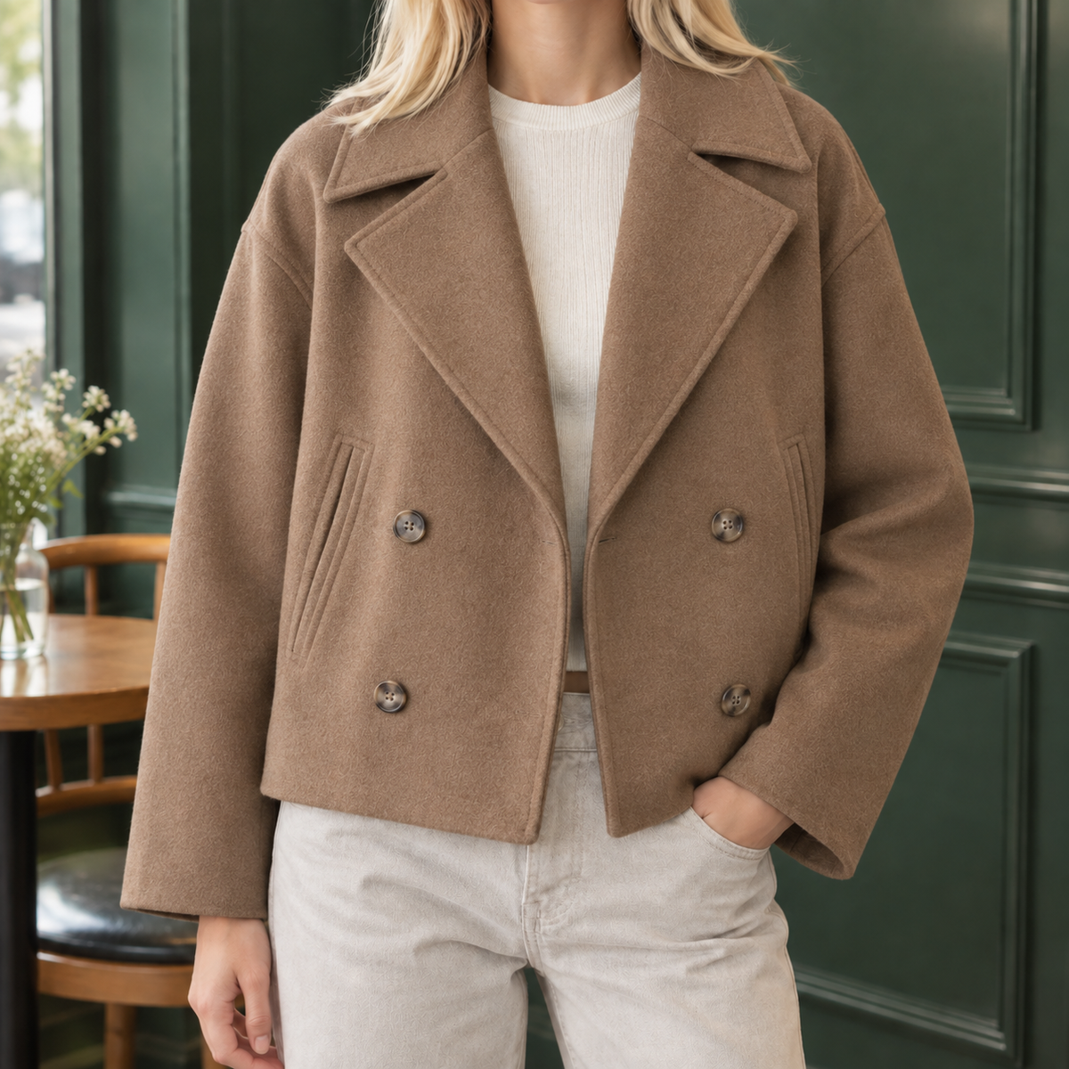 Damen Doppelreihige Jacke Relaxed Fit Casual