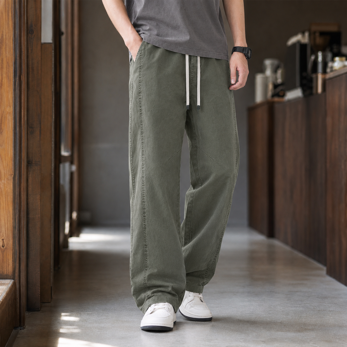 Herren Relaxed Fit Hose Freizeit mit Kordelzugbund