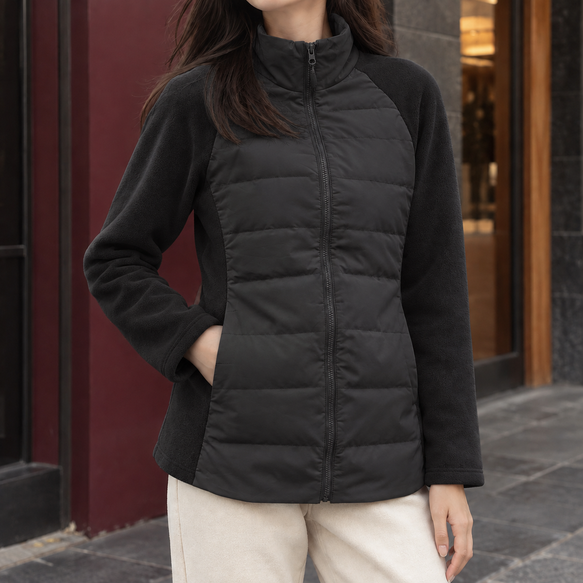 Damen Steppjacke Slim Fit Freizeit mit Stehkragen