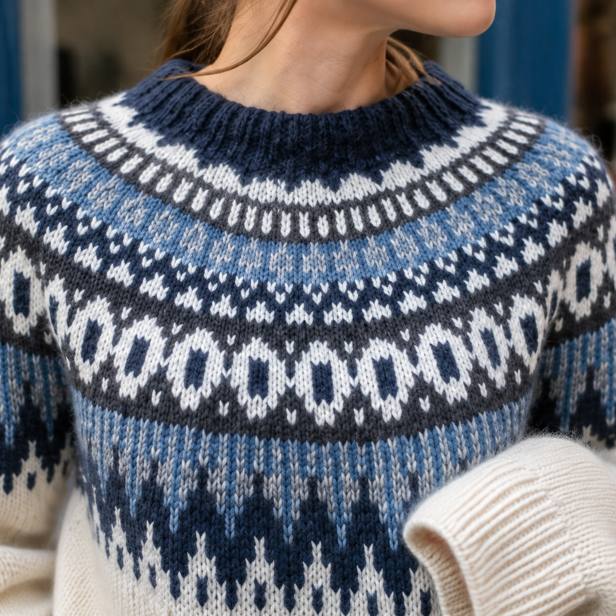 Damen Fair-Isle-Pullover Oversize mit gemusterter Passe