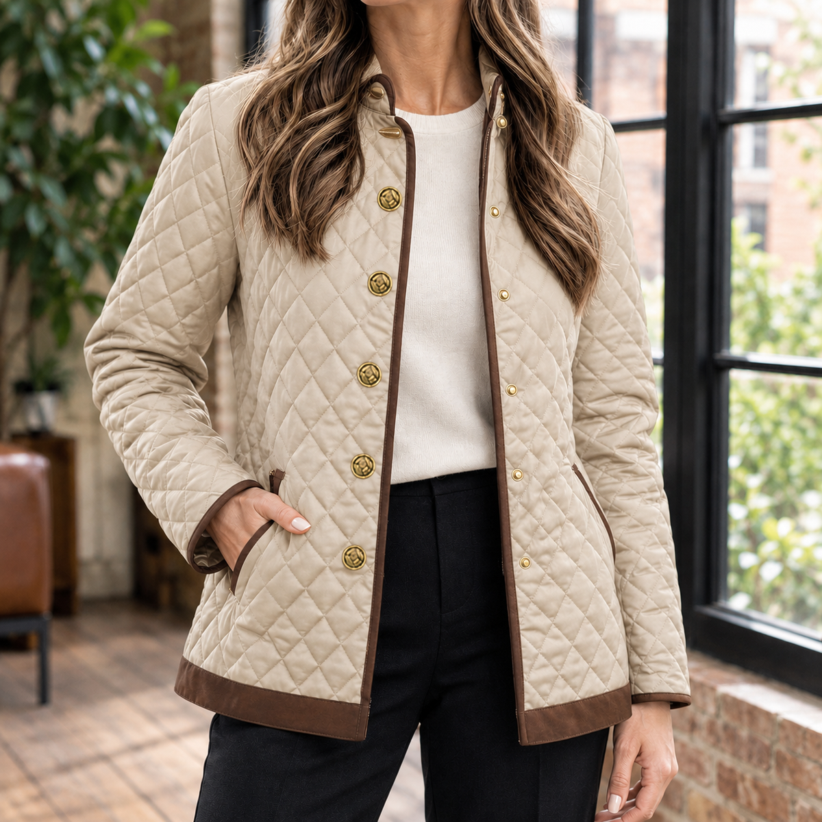 Damen Steppjacke Slim Fit Freizeit mit Rautensteppung