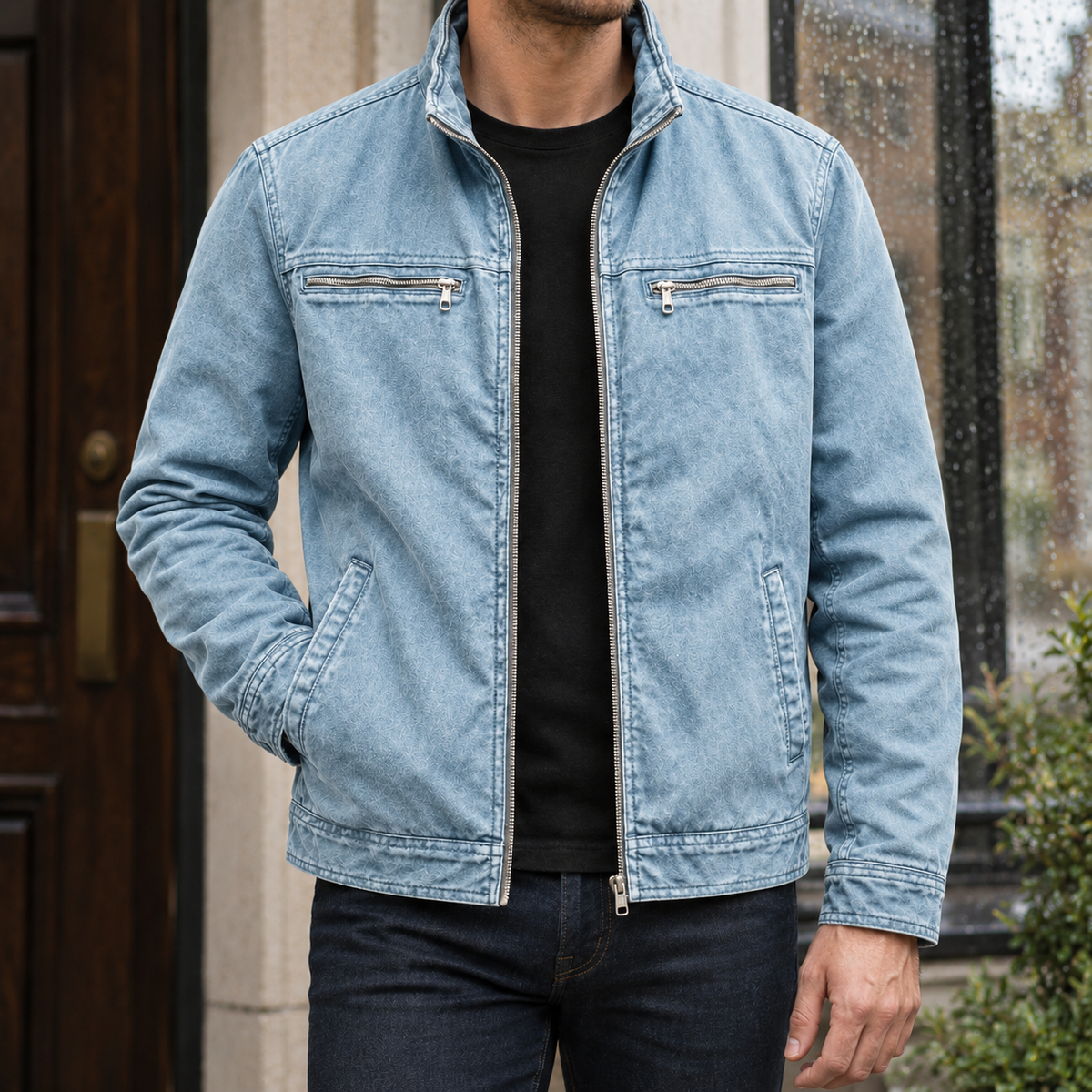 Herren Jacke Relaxed Fit Freizeit mit Stehkragen und Reißverschluss