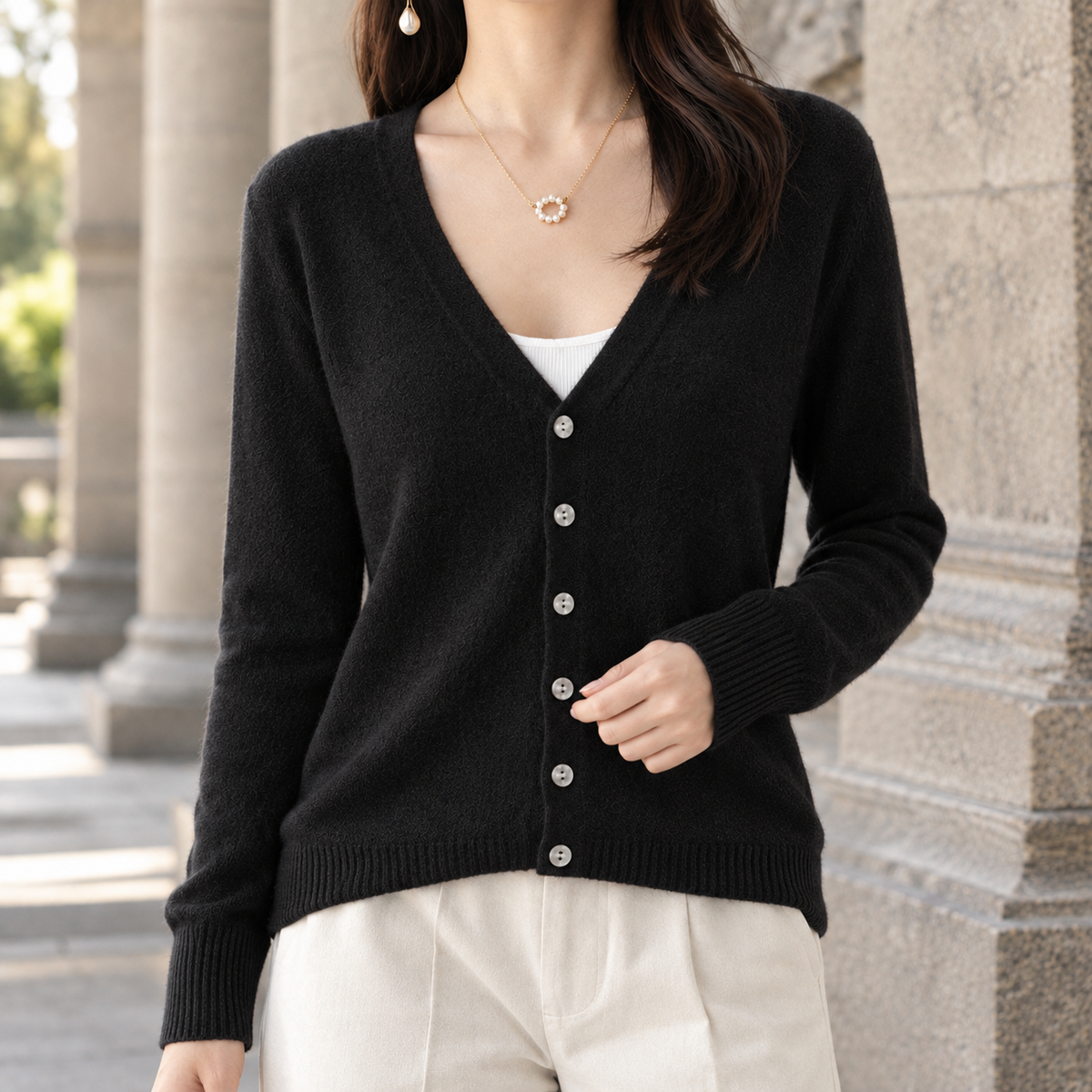 Damen Cardigan V-Ausschnitt Relaxed Fit Freizeit