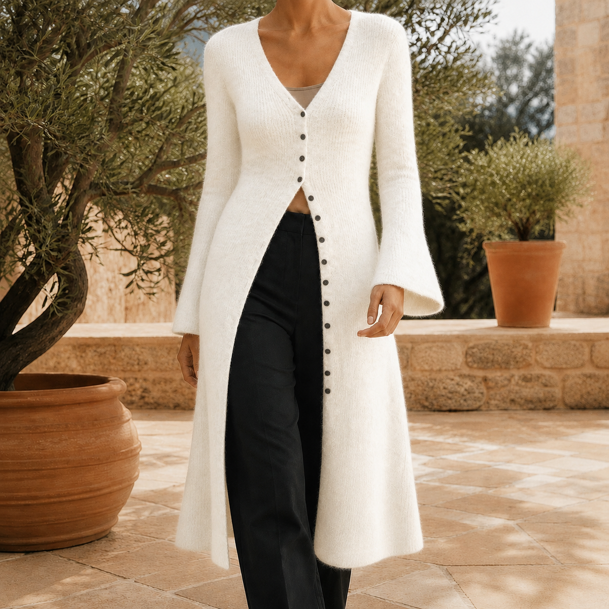 Damen Pullover Slim Fit mit V-Ausschnitt und Knopfleiste
