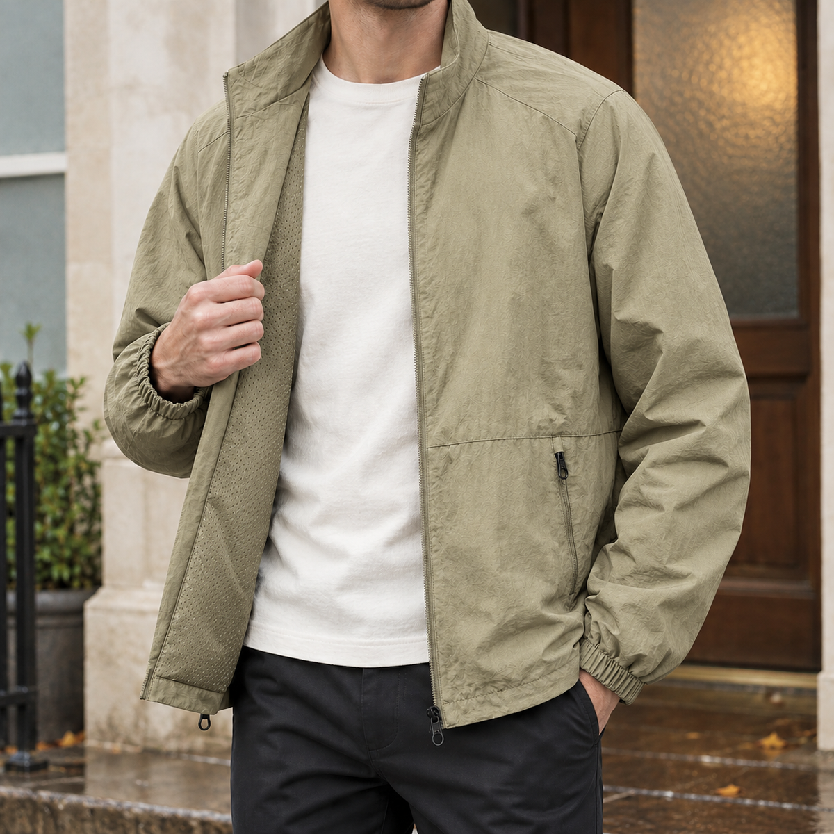 Stehkragenjacke Herren Regular Fit Freizeit leicht atmungsaktiv