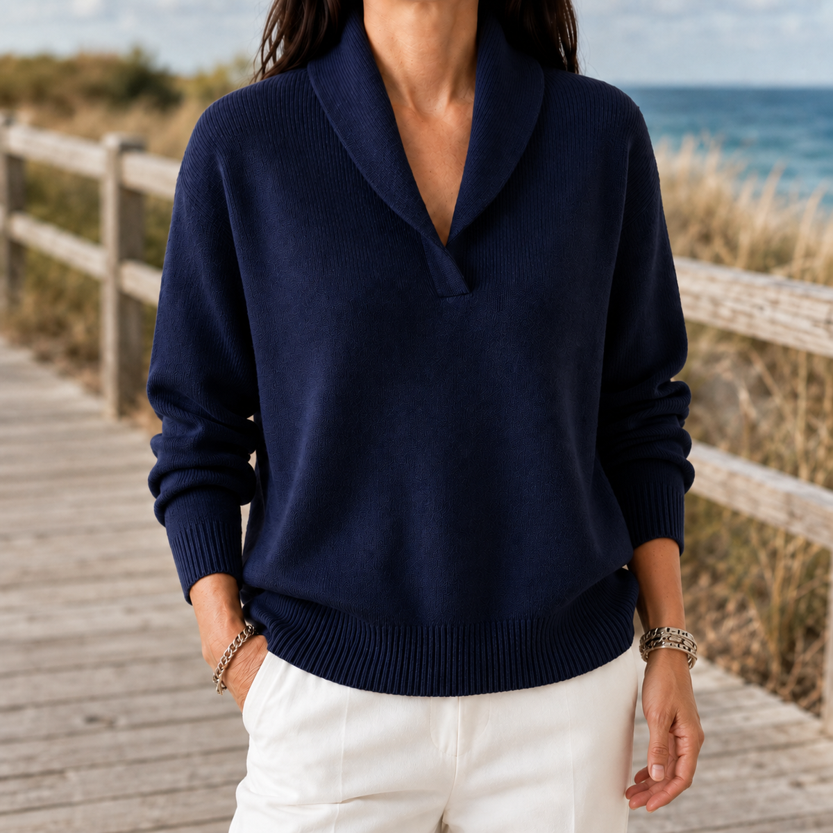Damen Schalkragenpullover Relaxed Fit Casual
