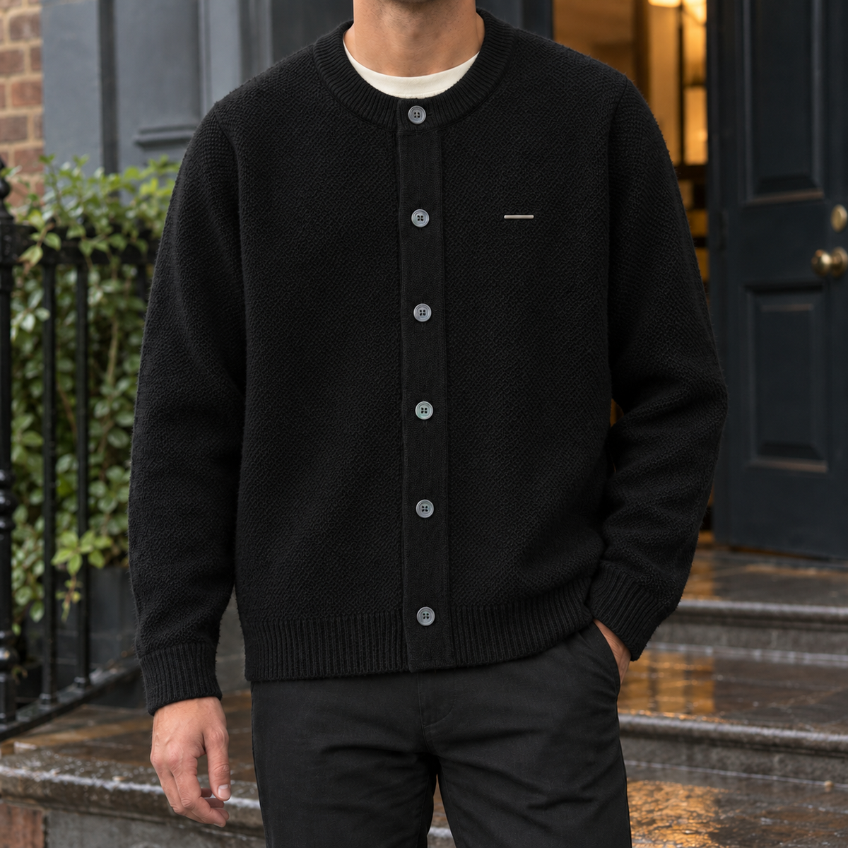 Strukturierter Herren-Cardigan Relaxed Fit Casual