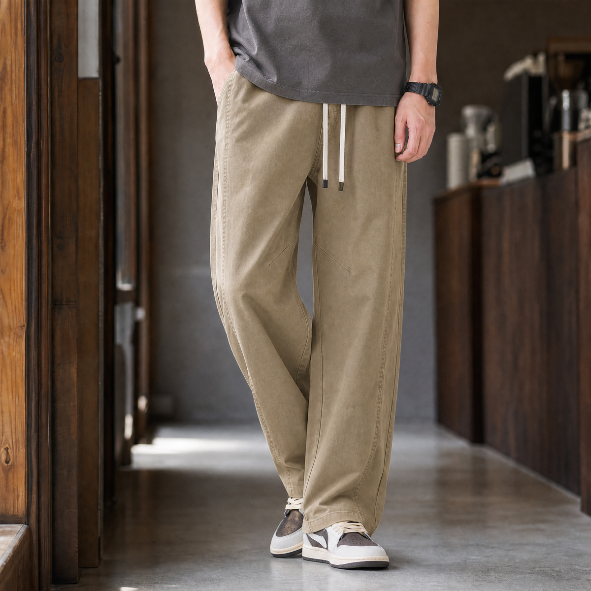 Herren Relaxed Fit Hose Freizeit mit Kordelzugbund