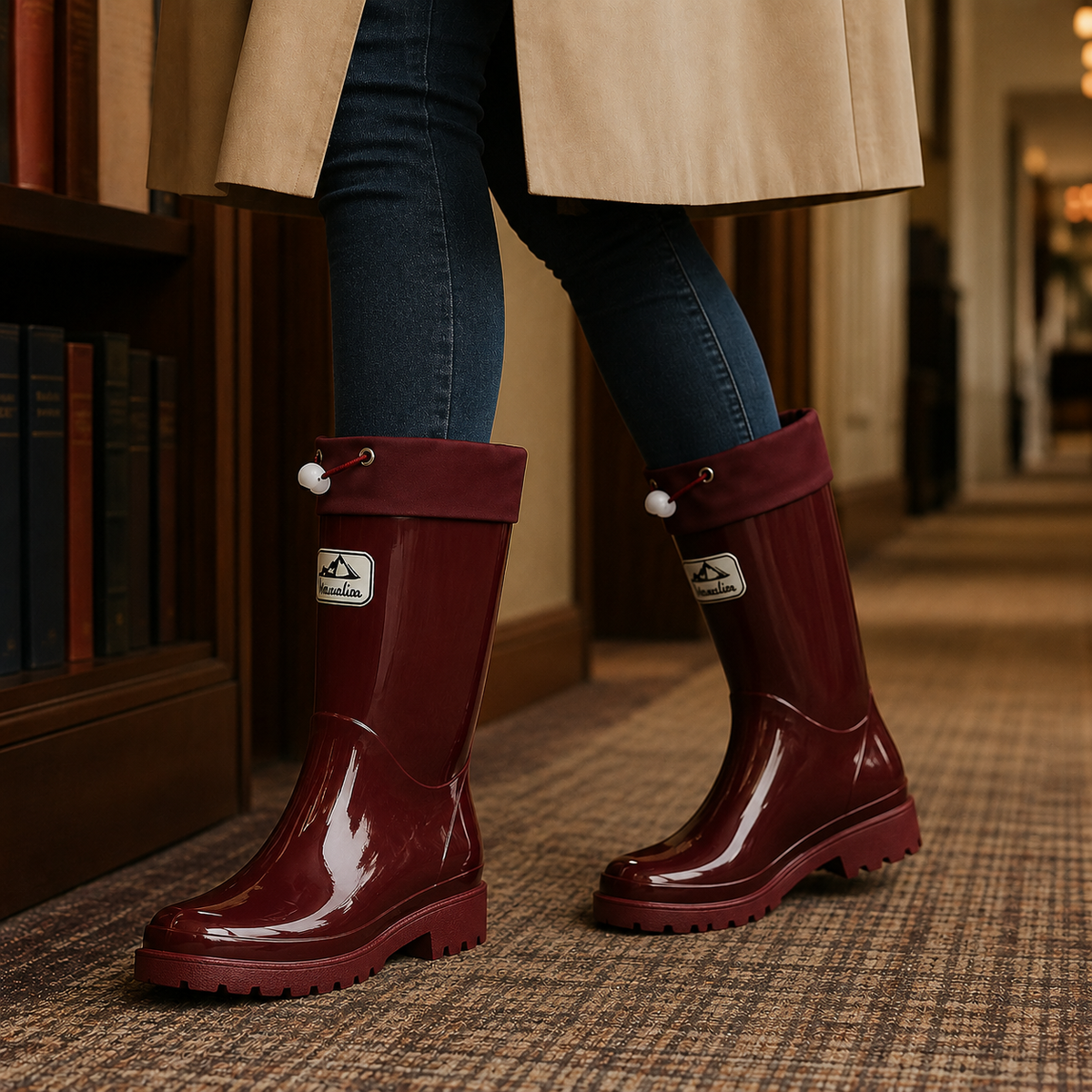 Damen Regenstiefel Knielang mit Kordelzugbündchen