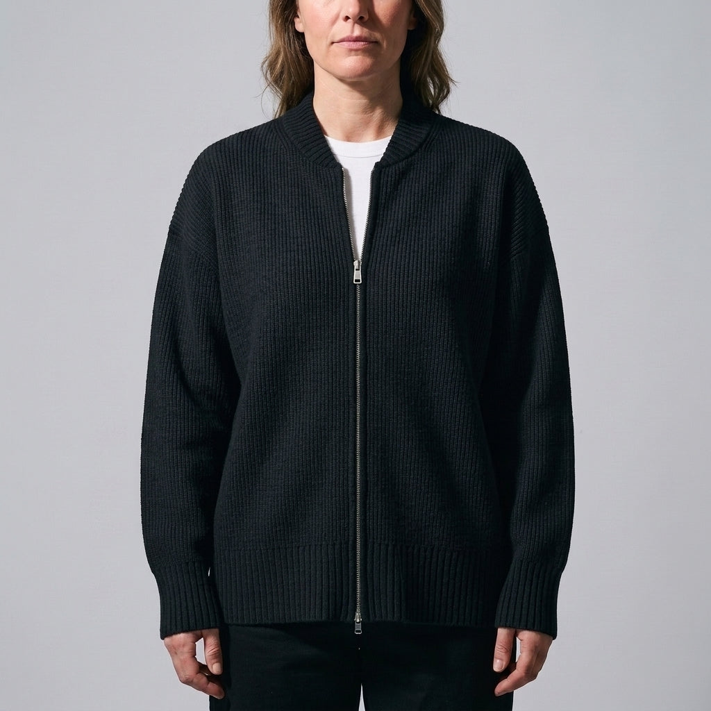Damen Zip-Cardigan Relaxed Fit mit Rippstruktur
