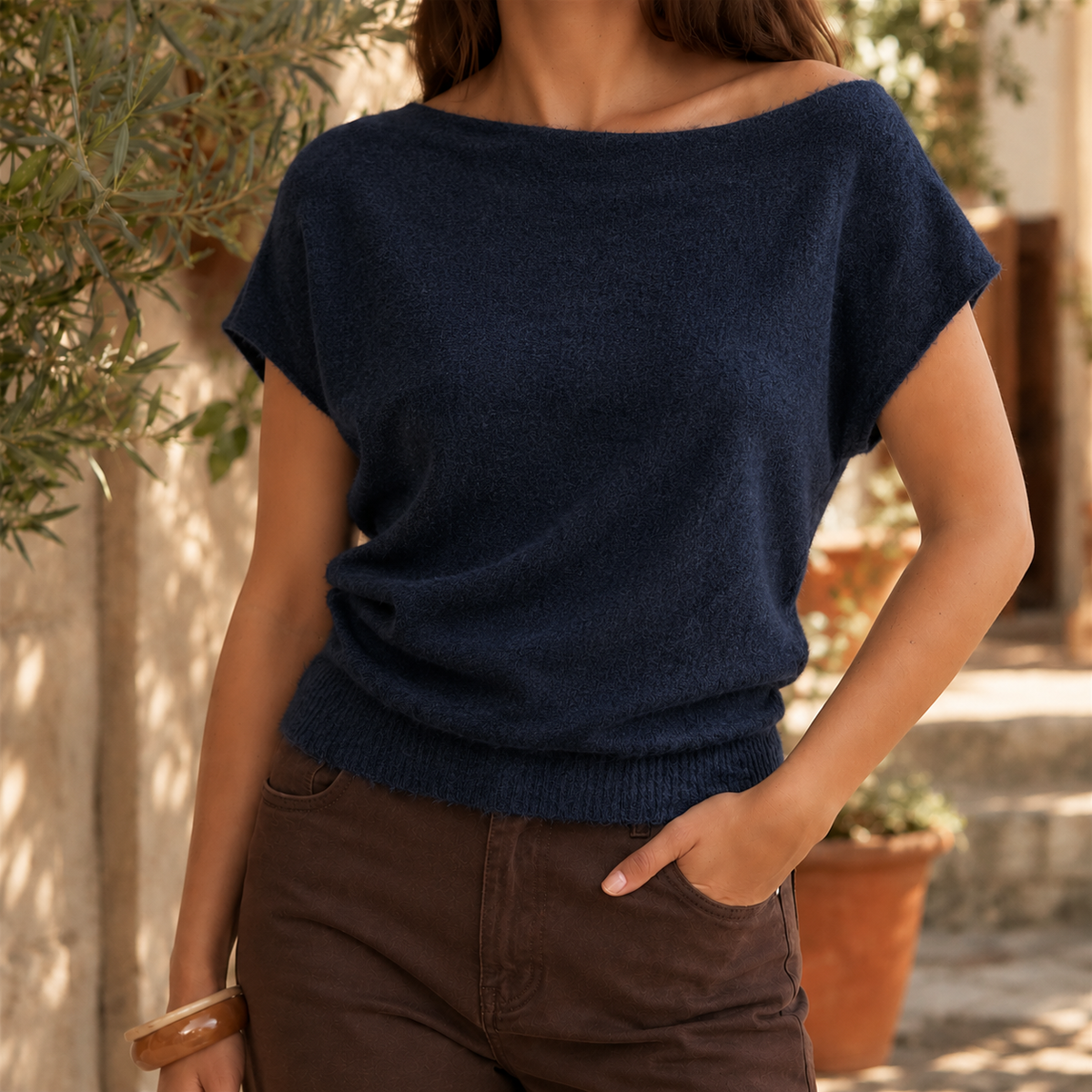 Damen Off-Shoulder Pullover Relaxed Fit mit Dolman-Ärmeln