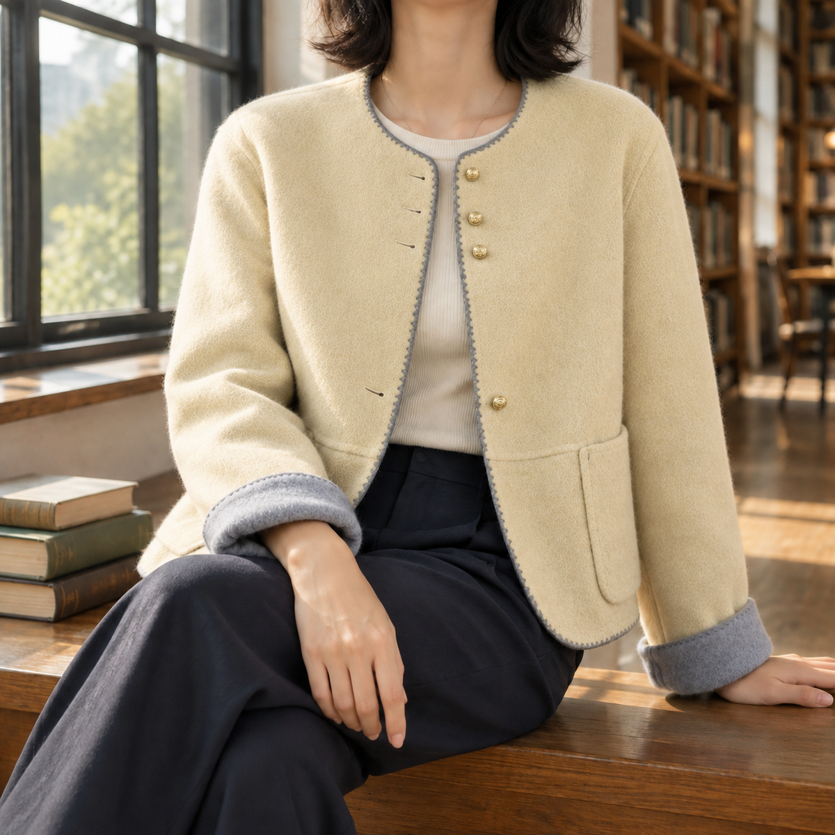 Damen Jacke Relaxed Fit Casual mit Kontrastbesatz