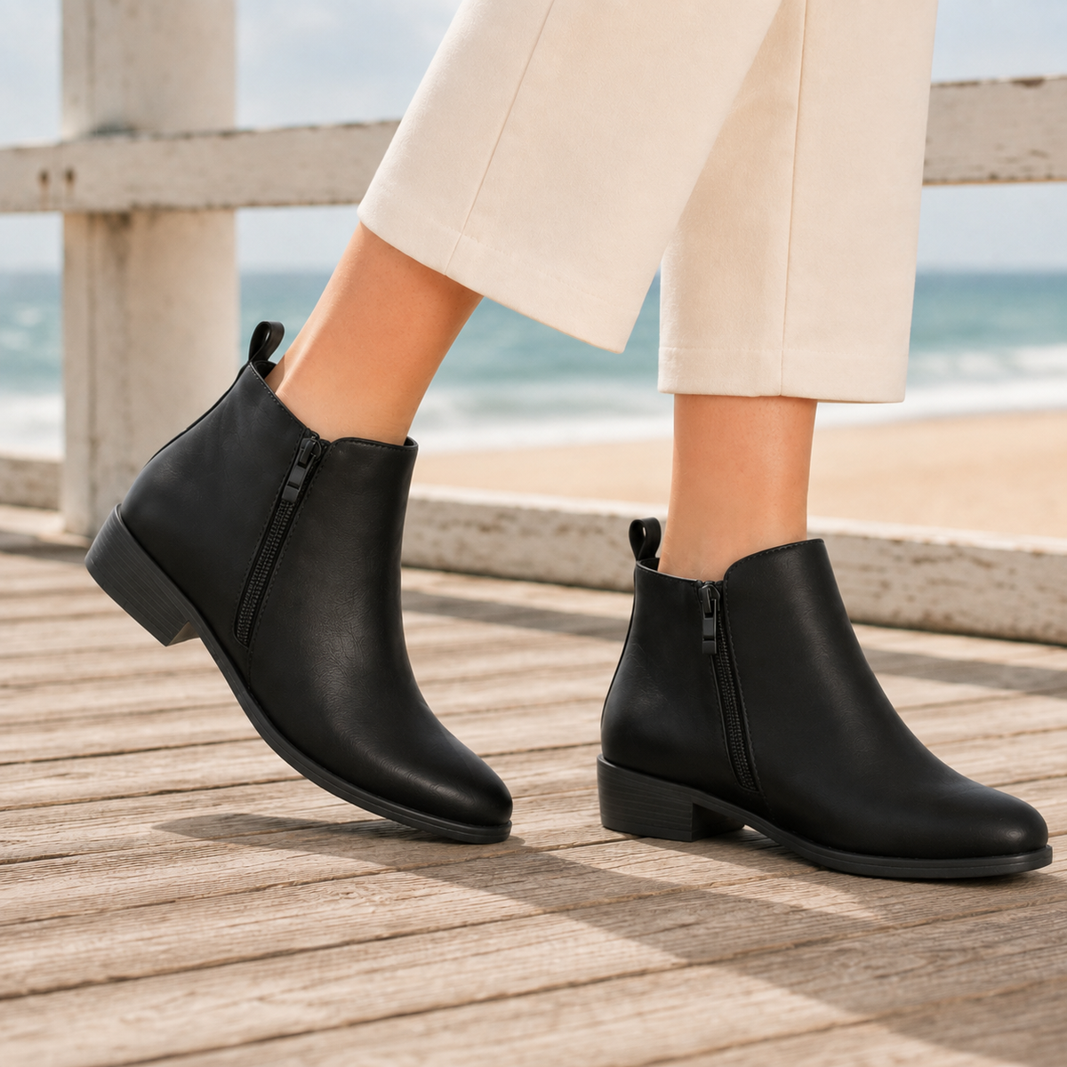 Damen Stiefeletten mit seitlichem Reißverschluss und niedrigem Absatz
