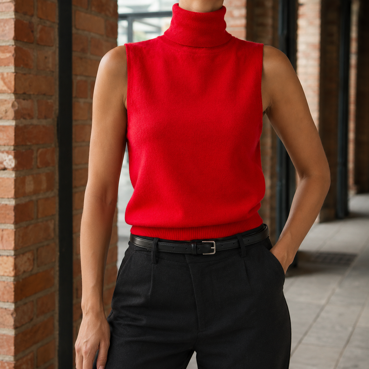 Damen Ärmelloser Rollkragenpullover Slim Fit