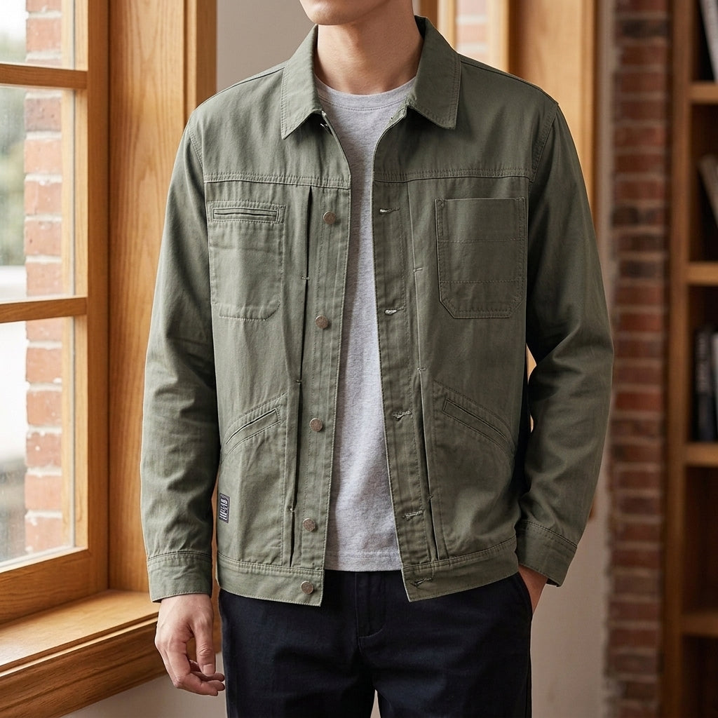 Herren Utility-Jacke Relaxed Fit mit Knopfverschluss und Umlegekragen