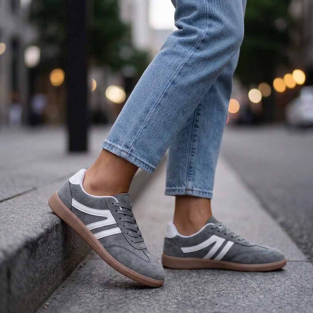 Damen Retro Sneaker Flach mit Schnürverschluss