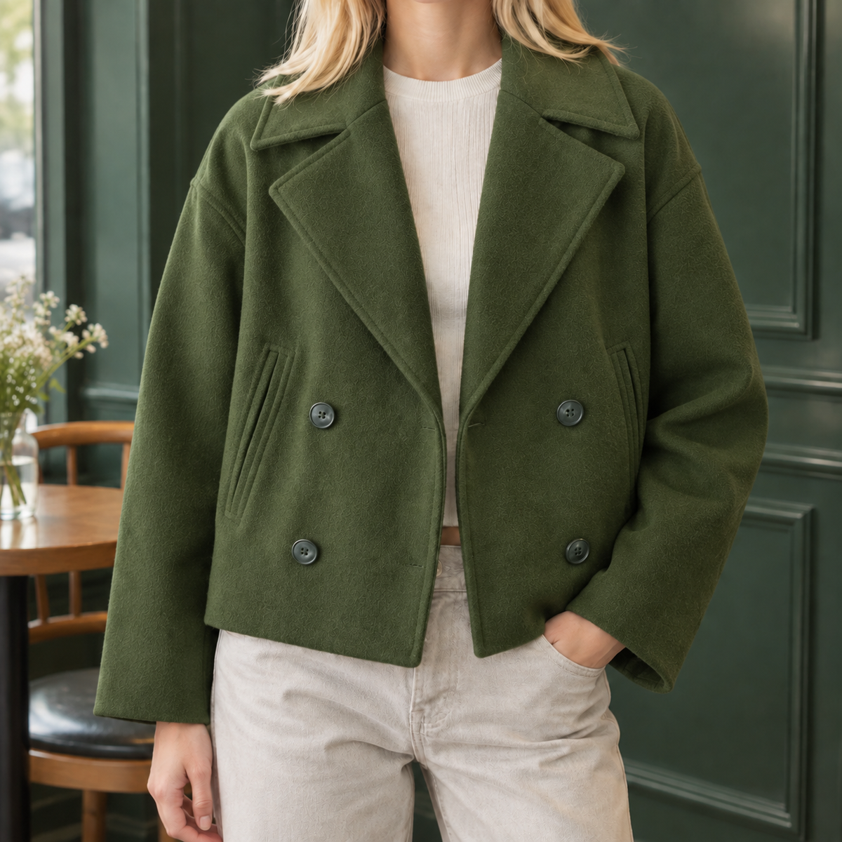 Damen Doppelreihige Jacke Relaxed Fit Casual