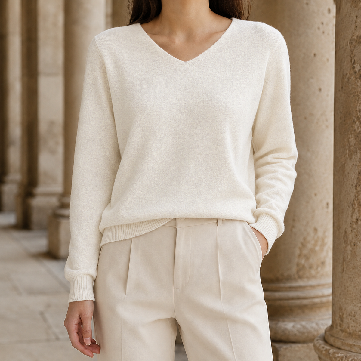 Damen Pullover Regular Fit mit V-Ausschnitt und Rippbündchen