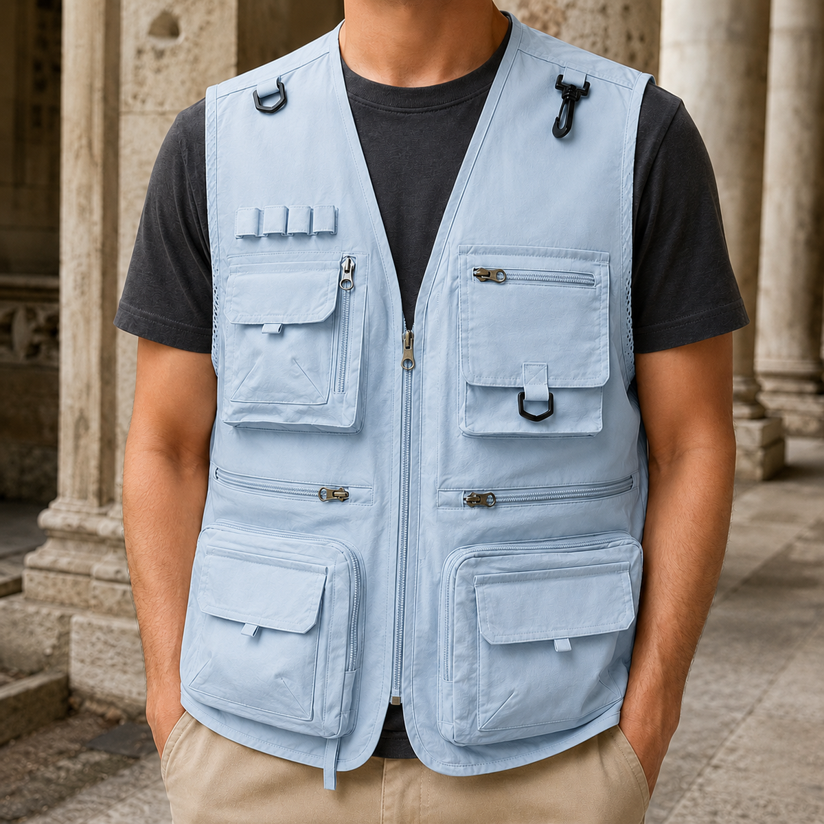 Utility-Weste Herren Regular Fit Freizeit mit Multi-Taschen
