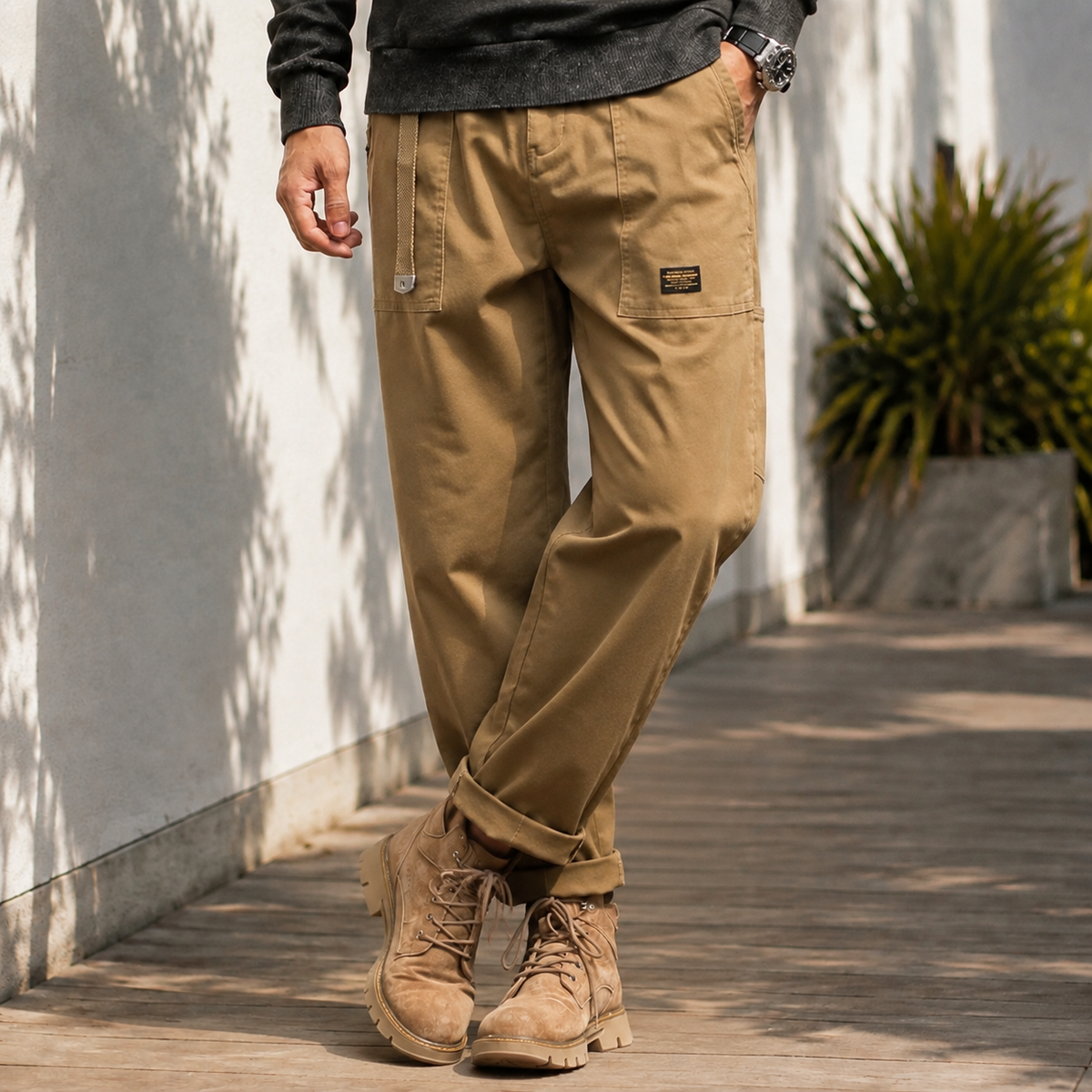 Herren Cargo-Hose, entspannt mit Bundfalte