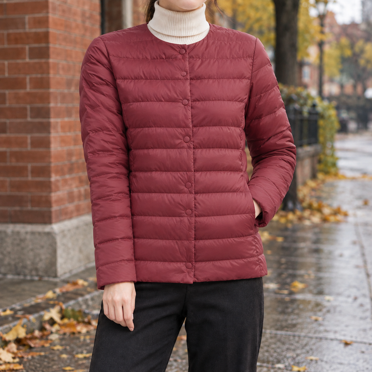 Damen Steppjacke Regular Fit Freizeit Kragenlos