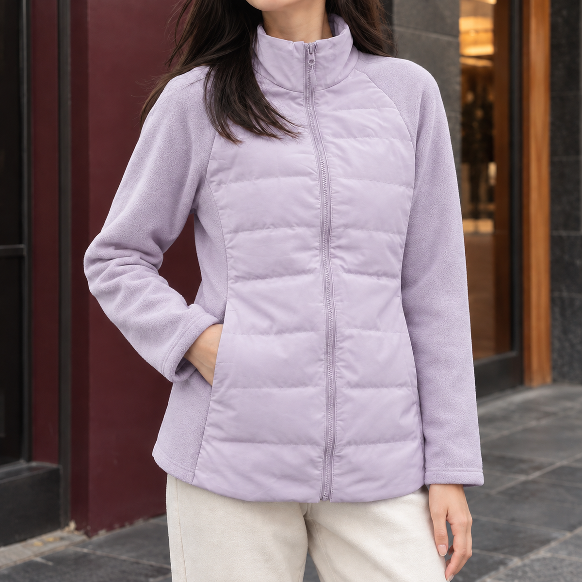 Damen Steppjacke Slim Fit Freizeit mit Stehkragen