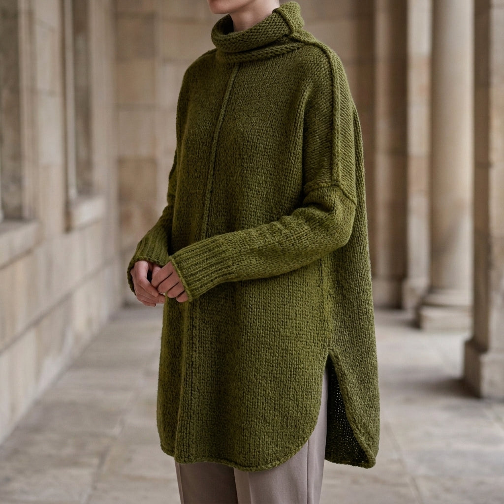 Damen Oversize Pullover mit gestapeltem Kragen und asymmetrischem Saum