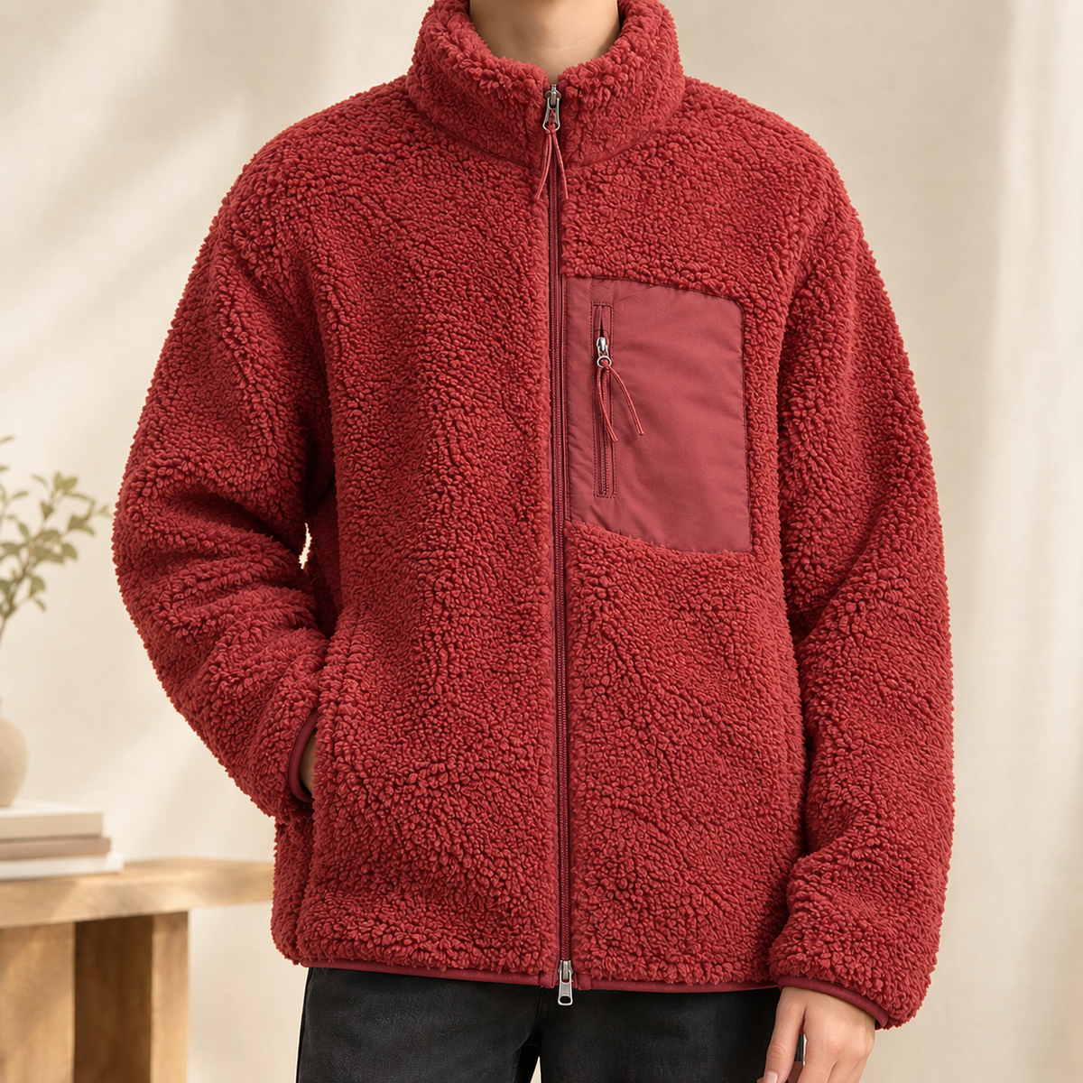 Texturiertes Zip-Jackett Herren Relaxed Fit Freizeit