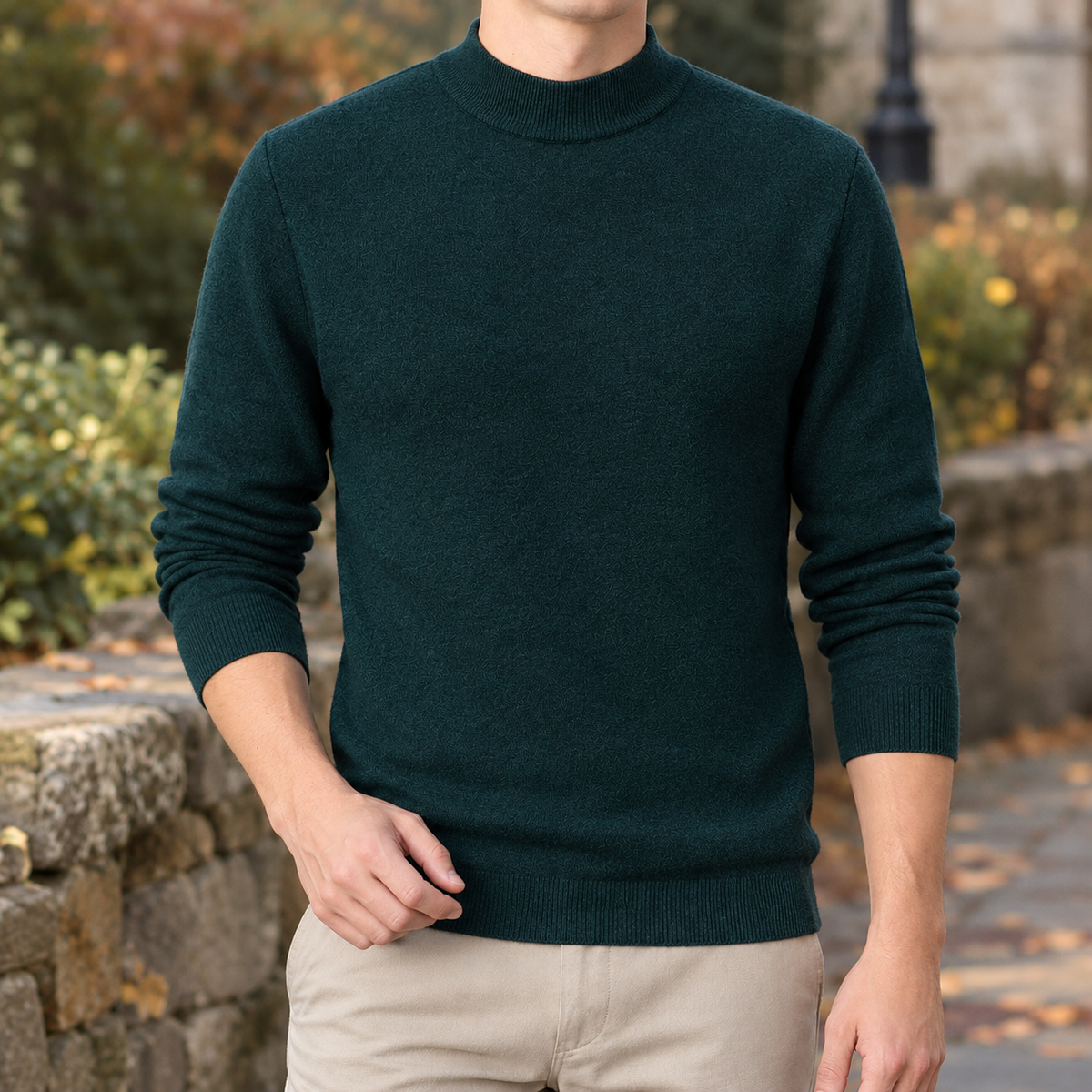 Stehkragenpullover Herren Slim Fit Freizeit Langarm