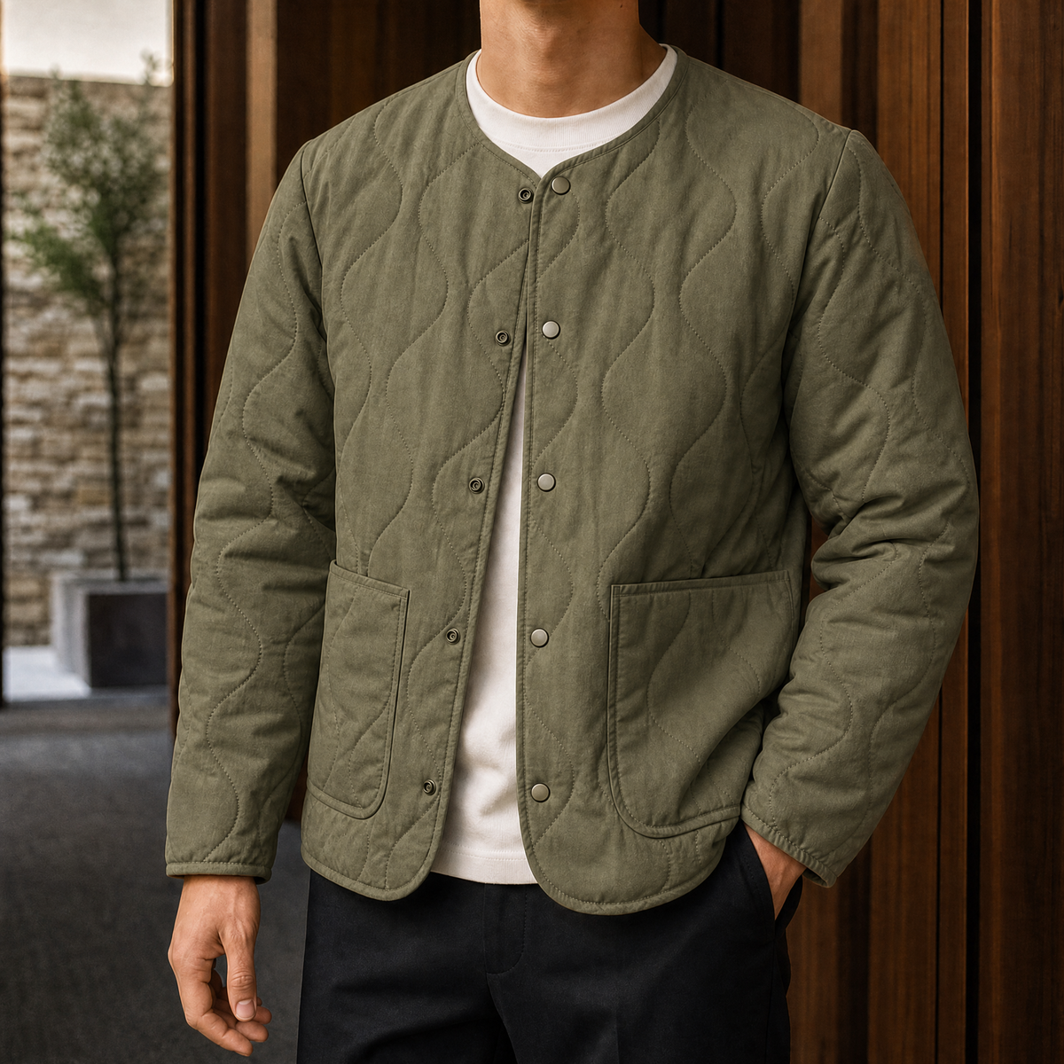 Herren Steppjacke Regular Fit Freizeit ohne Kragen