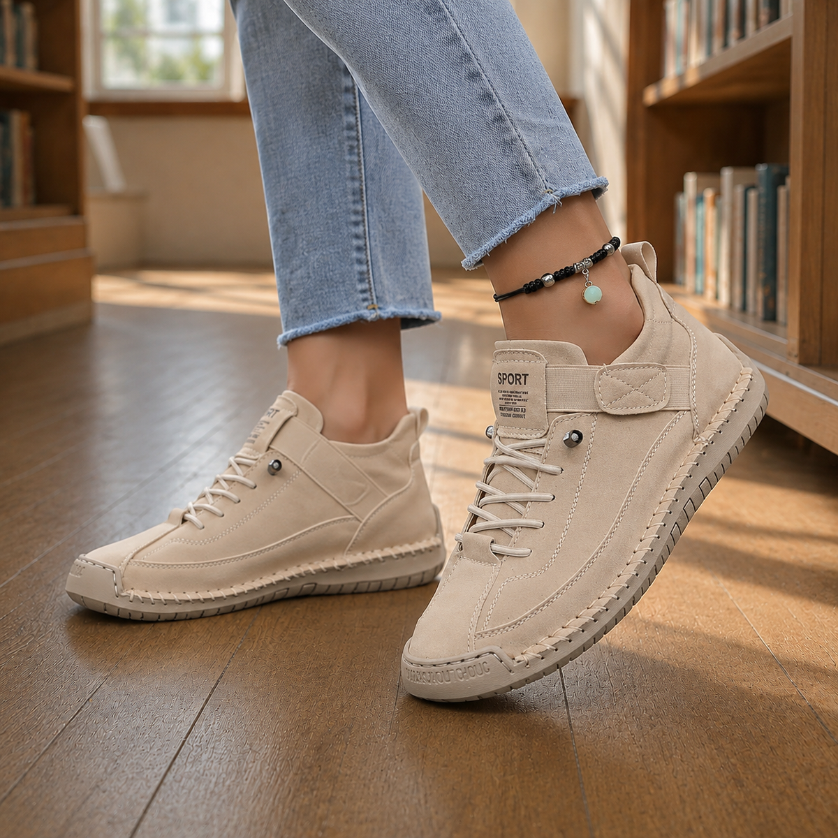 Damen Sneaker mit elastischer Schnürung und breitem Ristband
