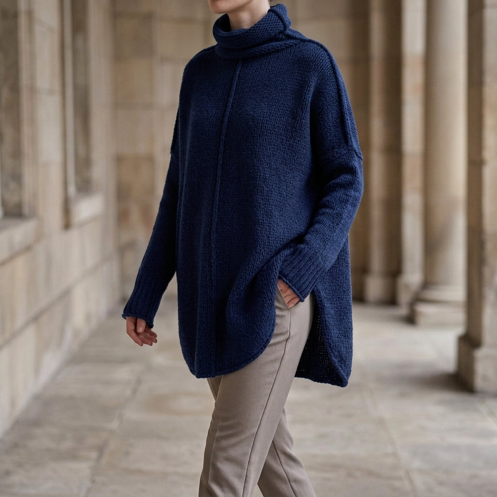 Damen Oversize Pullover mit gestapeltem Kragen und asymmetrischem Saum
