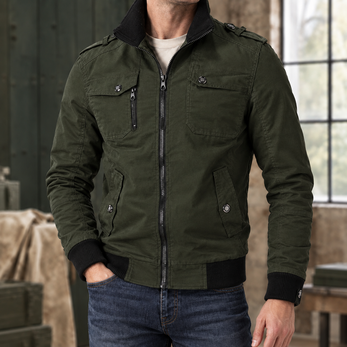 Utility Jacke Damen Tailliert Casual Freizeit