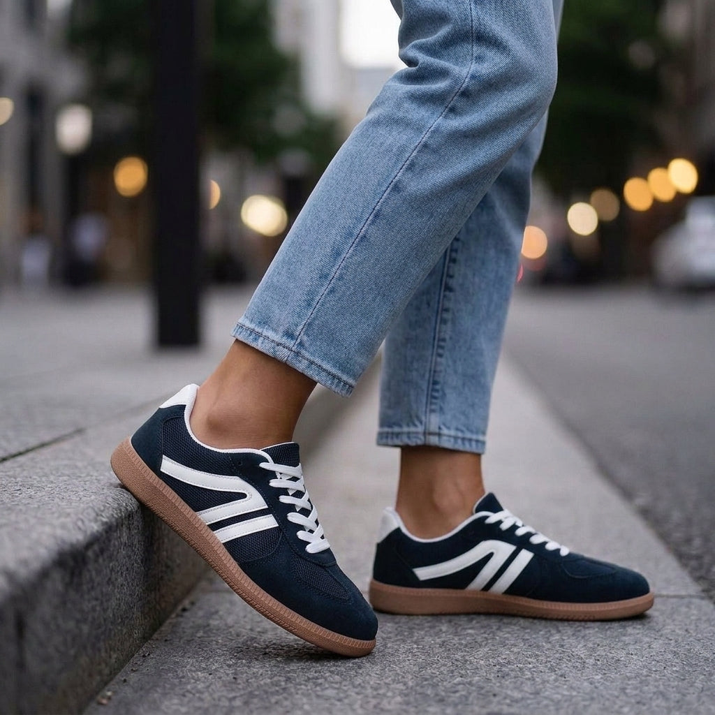 Damen Retro Sneaker Flach mit Schnürverschluss