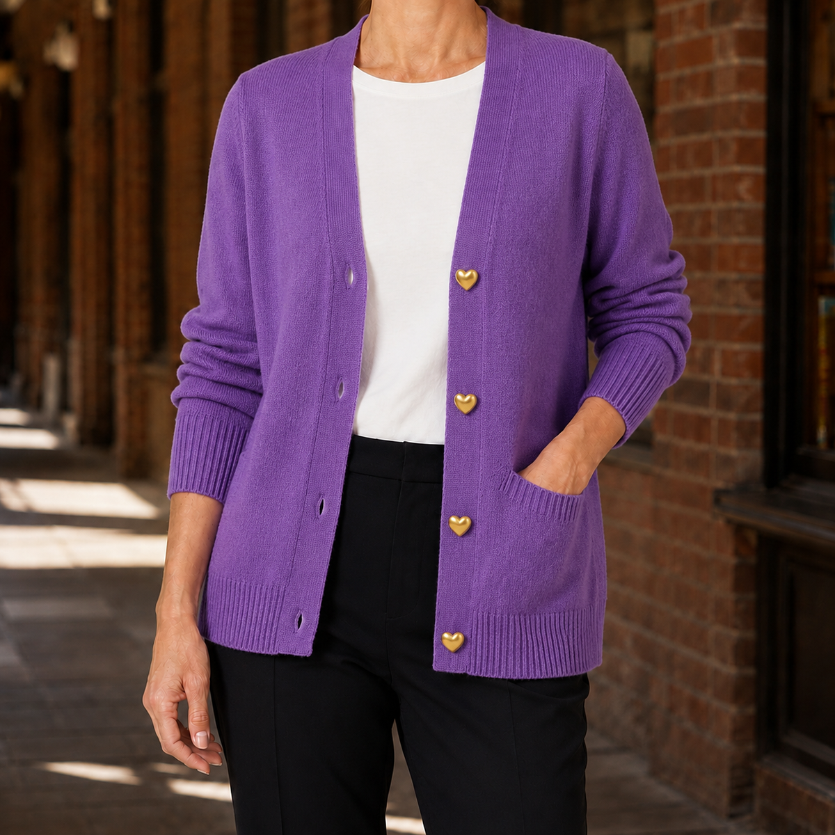 Damen Pullover Regular Fit mit V-Ausschnitt und Knopf-Frontdesign