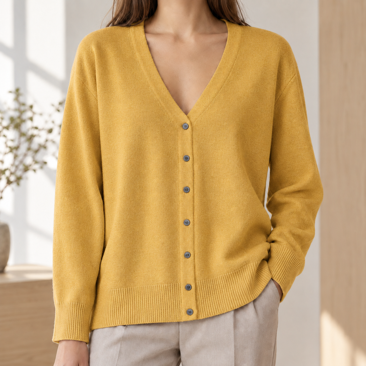 Damen Cardigan Relaxed Fit mit V-Ausschnitt und Knopfleiste