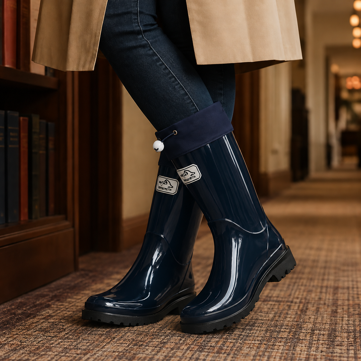 Damen Regenstiefel Knielang mit Kordelzugbündchen