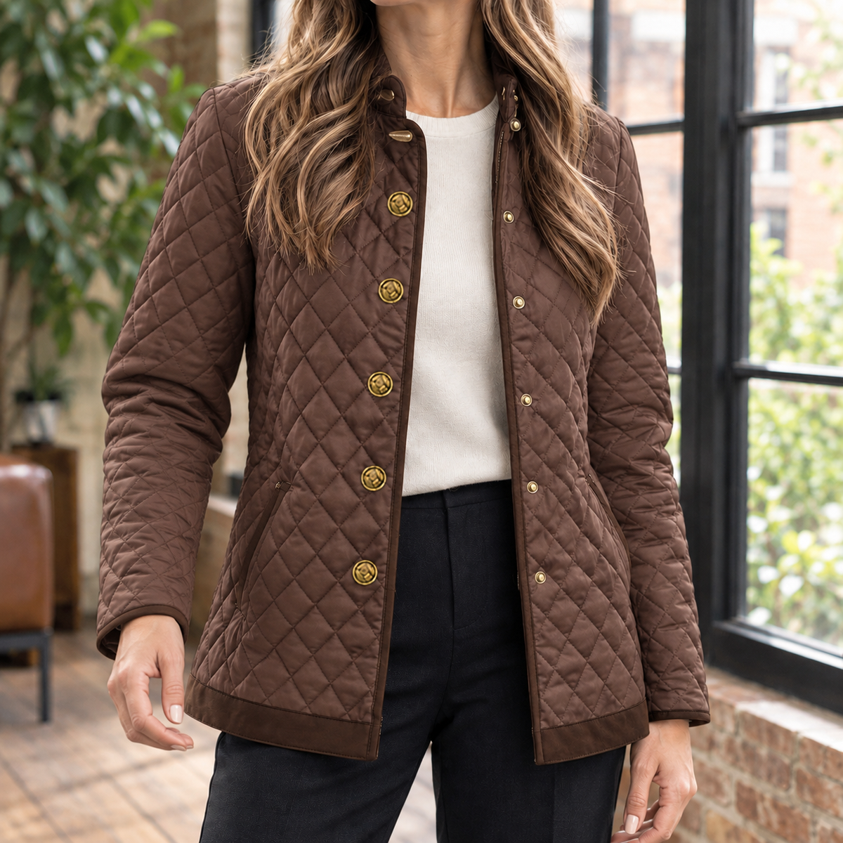 Damen Steppjacke Slim Fit Freizeit mit Rautensteppung