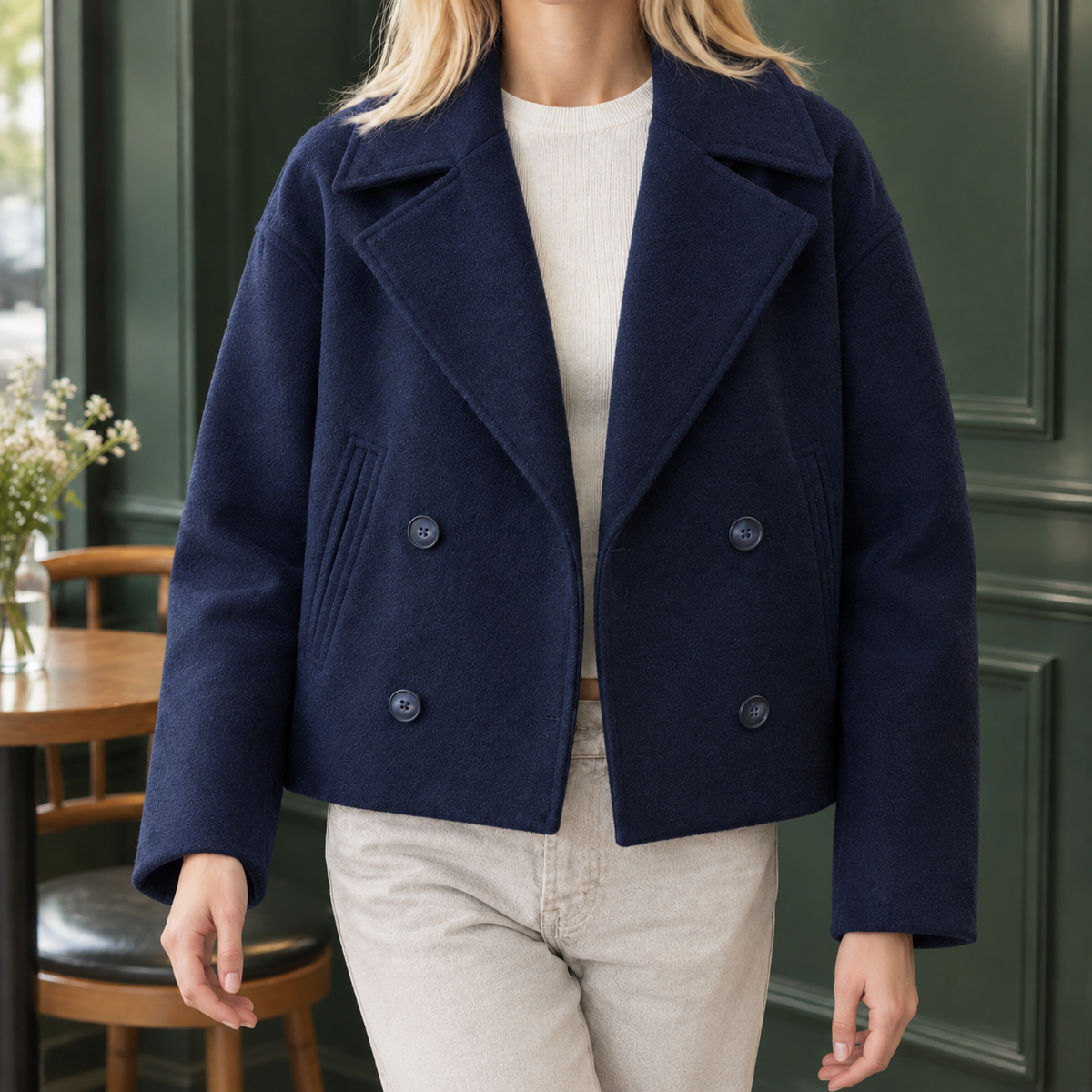 Damen Doppelreihige Jacke Relaxed Fit Casual
