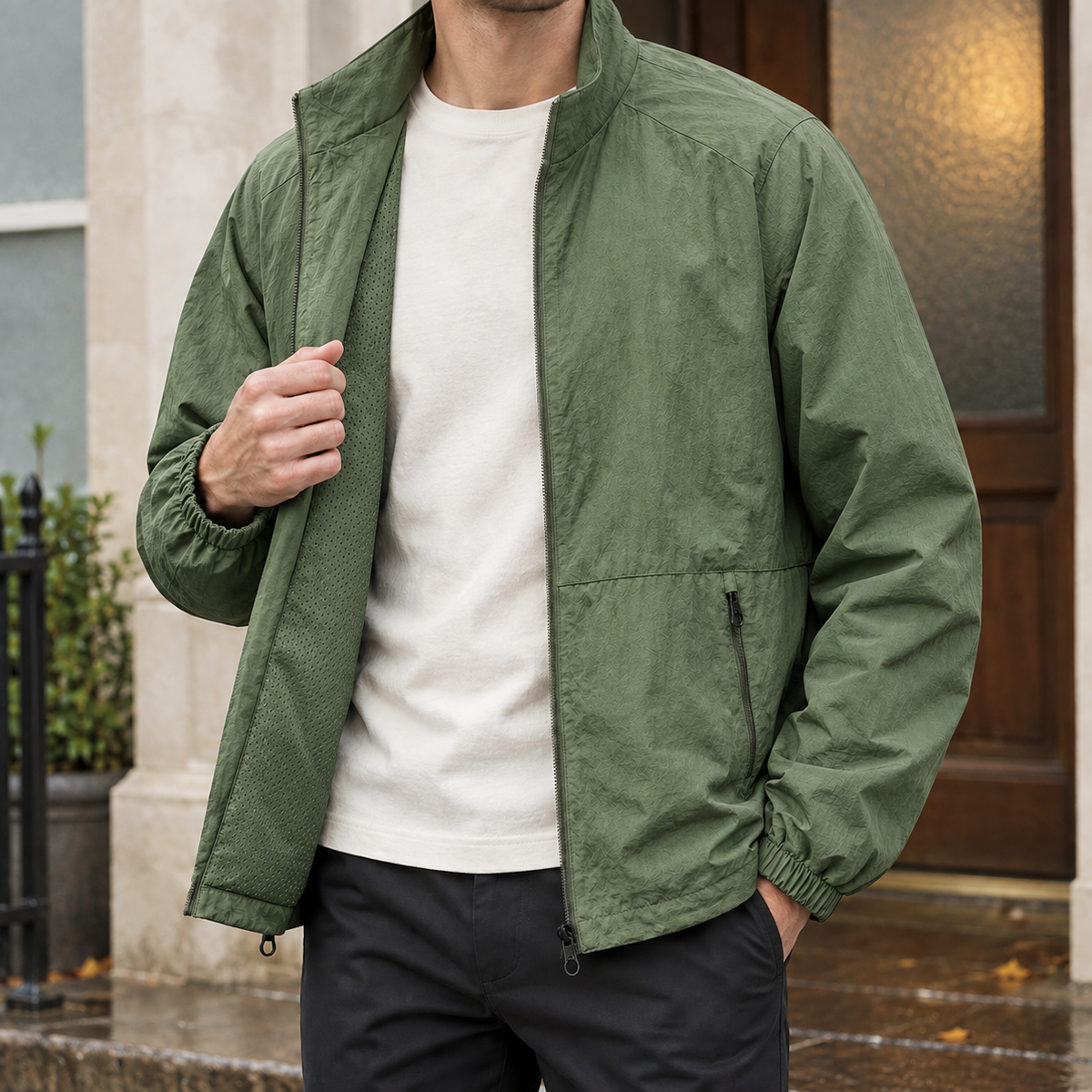 Stehkragenjacke Herren Regular Fit Freizeit leicht atmungsaktiv