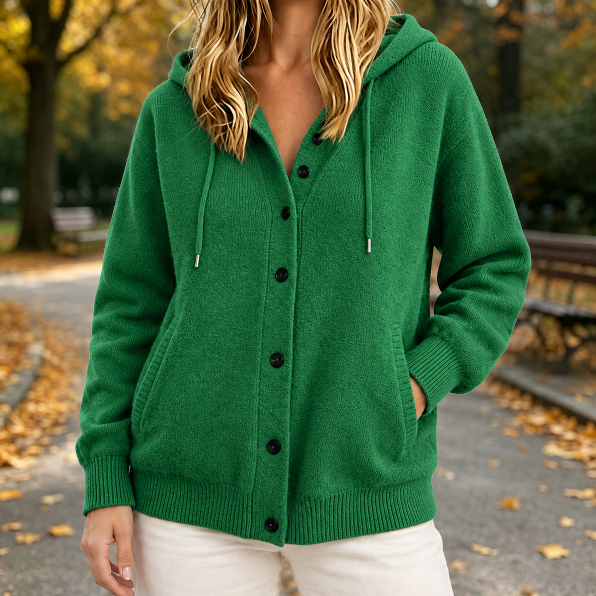 Damen Kapuzen-Cardigan Relaxed Fit Casual mit Knopfleiste